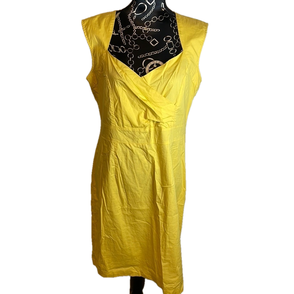 HOPE & Honey Bright Yellow‎ Cap Sleeve square Vee neck MIDI Dress Size 12